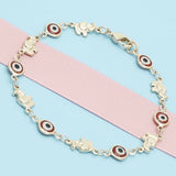 Oro Laminado Fancy Bracelet, Gold Filled Style Evil Eye and Elephant Design, Red Resin Finish, Golden Finish