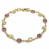 Oro Laminado Fancy Bracelet, Gold Filled Style Evil Eye and Elephant Design, Red Resin Finish, Golden Finish