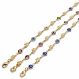 Oro Laminado Fancy Bracelet, Gold Filled Style Evil Eye and Elephant Design, Red Resin Finish, Golden Finish
