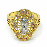 Oro Laminado Elegant Ring, Gold Filled Style Guadalupe Design, Polished, Tricolor