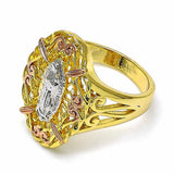 Oro Laminado Elegant Ring, Gold Filled Style Guadalupe Design, Polished, Tricolor