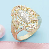Oro Laminado Elegant Ring, Gold Filled Style Guadalupe Design, Polished, Tricolor