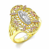 Oro Laminado Elegant Ring, Gold Filled Style Guadalupe Design, Polished, Tricolor