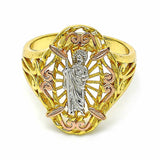 Oro Laminado Elegant Ring, Gold Filled Style San Judas Design, Polished, Tricolor