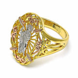 Oro Laminado Elegant Ring, Gold Filled Style San Judas Design, Polished, Tricolor