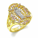 Oro Laminado Elegant Ring, Gold Filled Style San Judas Design, Polished, Tricolor