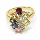 Oro Laminado Multi Stone Ring, Gold Filled Style Teardrop and Heart Design, with Black Cubic Zirconia, Polished, Golden Finish