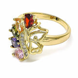 Oro Laminado Multi Stone Ring, Gold Filled Style Teardrop and Heart Design, with Black Cubic Zirconia, Polished, Golden Finish