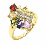 Oro Laminado Multi Stone Ring, Gold Filled Style Teardrop and Heart Design, with Black Cubic Zirconia, Polished, Golden Finish
