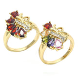 Oro Laminado Multi Stone Ring, Gold Filled Style Teardrop and Heart Design, with Black Cubic Zirconia, Polished, Golden Finish