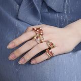 Oro Laminado Multi Stone Ring, Gold Filled Style Flower Design, with Multicolor Cubic Zirconia, Polished, Golden Finish