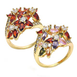 Oro Laminado Multi Stone Ring, Gold Filled Style Flower Design, with Multicolor Cubic Zirconia, Polished, Golden Finish