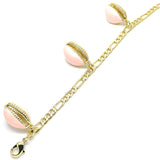 Oro Laminado Charm Anklet , Gold Filled Style Pink Enamel Finish, Golden Finish