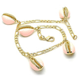Oro Laminado Charm Anklet , Gold Filled Style Pink Enamel Finish, Golden Finish