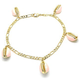 Oro Laminado Charm Anklet , Gold Filled Style Pink Enamel Finish, Golden Finish
