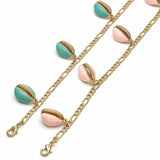 Oro Laminado Charm Anklet , Gold Filled Style Pink Enamel Finish, Golden Finish
