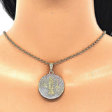 Oro Laminado Religious Pendant, Gold Filled Style Guadalupe Design, Diamond Cutting Finish, Tricolor