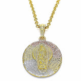 Oro Laminado Religious Pendant, Gold Filled Style Guadalupe Design, Diamond Cutting Finish, Tricolor