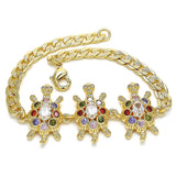 Oro Laminado Fancy Bracelet, Gold Filled Style Turtle Design, with Multicolor Cubic Zirconia, Polished, Golden Finish