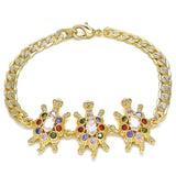 Oro Laminado Fancy Bracelet, Gold Filled Style Turtle Design, with Multicolor Cubic Zirconia, Polished, Golden Finish