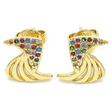 Oro Laminado Stud Earring, Gold Filled Style with Multicolor Micro Pave, Polished, Golden Finish
