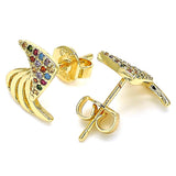 Oro Laminado Stud Earring, Gold Filled Style with Multicolor Micro Pave, Polished, Golden Finish