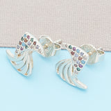 Oro Laminado Stud Earring, Gold Filled Style with Multicolor Micro Pave, Polished, Golden Finish