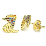 Oro Laminado Stud Earring, Gold Filled Style with Multicolor Micro Pave, Polished, Golden Finish