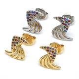 Oro Laminado Stud Earring, Gold Filled Style with Multicolor Micro Pave, Polished, Golden Finish