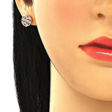 Oro Laminado Stud Earring, Gold Filled Style with Ruby and White Micro Pave, Polished, Golden Finish