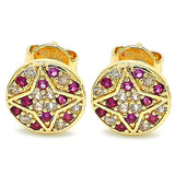 Oro Laminado Stud Earring, Gold Filled Style with Ruby and White Micro Pave, Polished, Golden Finish