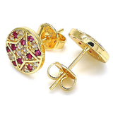 Oro Laminado Stud Earring, Gold Filled Style with Ruby and White Micro Pave, Polished, Golden Finish