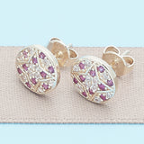 Oro Laminado Stud Earring, Gold Filled Style with Ruby and White Micro Pave, Polished, Golden Finish