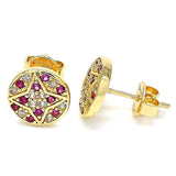 Oro Laminado Stud Earring, Gold Filled Style with Ruby and White Micro Pave, Polished, Golden Finish