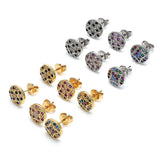 Oro Laminado Stud Earring, Gold Filled Style with Ruby and White Micro Pave, Polished, Golden Finish