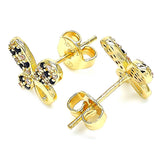 Oro Laminado Stud Earring, Gold Filled Style Butterfly Design, with Black and White Micro Pave, Polished, Golden Finish