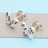 Oro Laminado Stud Earring, Gold Filled Style Butterfly Design, with Black and White Micro Pave, Polished, Golden Finish