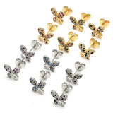 Oro Laminado Stud Earring, Gold Filled Style Butterfly Design, with Black and White Micro Pave, Polished, Golden Finish