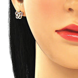 Oro Laminado Stud Earring, Gold Filled Style Butterfly Design, with Ruby and White Micro Pave, Polished, Golden Finish