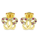 Oro Laminado Stud Earring, Gold Filled Style Butterfly Design, with Ruby and White Micro Pave, Polished, Golden Finish