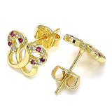 Oro Laminado Stud Earring, Gold Filled Style Butterfly Design, with Ruby and White Micro Pave, Polished, Golden Finish
