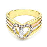 Oro Laminado Multi Stone Ring, Gold Filled Style San Judas and Heart Design, with White Crystal, Polished, Tricolor