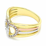 Oro Laminado Multi Stone Ring, Gold Filled Style San Judas and Heart Design, with White Crystal, Polished, Tricolor