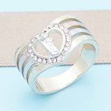 Oro Laminado Multi Stone Ring, Gold Filled Style San Judas and Heart Design, with White Crystal, Polished, Tricolor