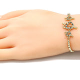 Oro Laminado Adjustable Bolo Bracelet, Gold Filled Style Heart Design, with Black and White Cubic Zirconia, Polished, Golden Finish