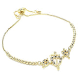 Oro Laminado Adjustable Bolo Bracelet, Gold Filled Style Heart Design, with Black and White Cubic Zirconia, Polished, Golden Finish