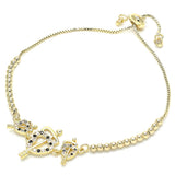 Oro Laminado Adjustable Bolo Bracelet, Gold Filled Style Heart Design, with Black and White Cubic Zirconia, Polished, Golden Finish