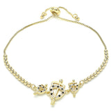 Oro Laminado Adjustable Bolo Bracelet, Gold Filled Style Heart Design, with Black and White Cubic Zirconia, Polished, Golden Finish