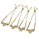 Oro Laminado Adjustable Bolo Bracelet, Gold Filled Style Heart Design, with Black and White Cubic Zirconia, Polished, Golden Finish