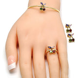 Oro Laminado Earring and Pendant Children Set, Gold Filled Style Cherry Design, with Multicolor Cubic Zirconia, Polished, Golden Finish